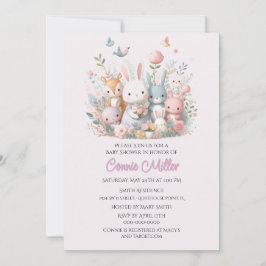 Invitación Pastel Pink Woodland Animals Baby Shower
