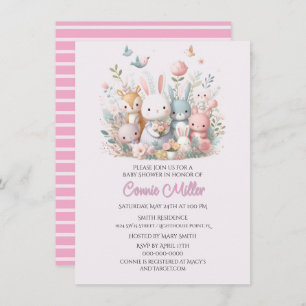 Invitación Pastel Pink Woodland Animals Baby Shower