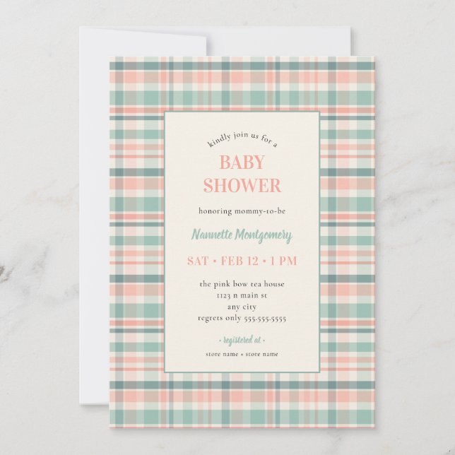 Invitación Pastel Plaid Baby Shower Invitation (Anverso)
