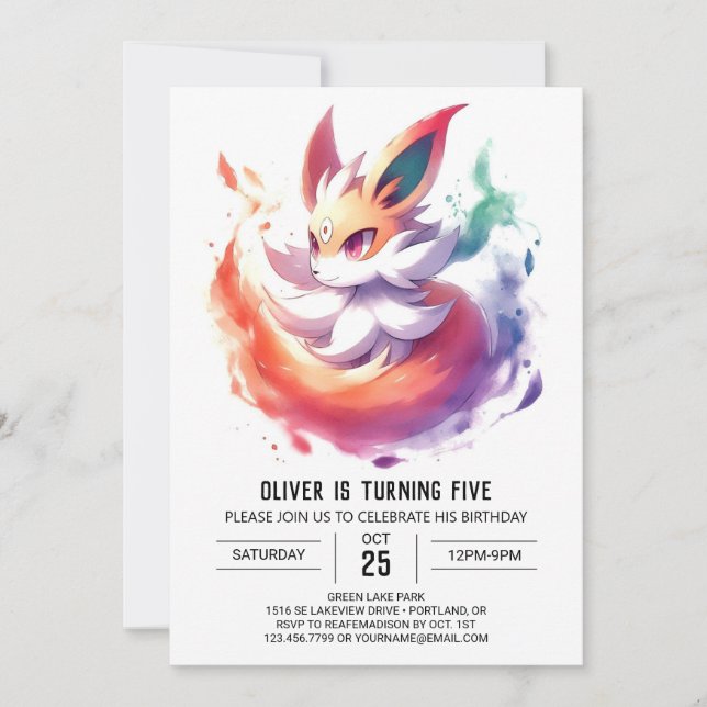 Invitación Pastel Playful Fox Birthday (Anverso)