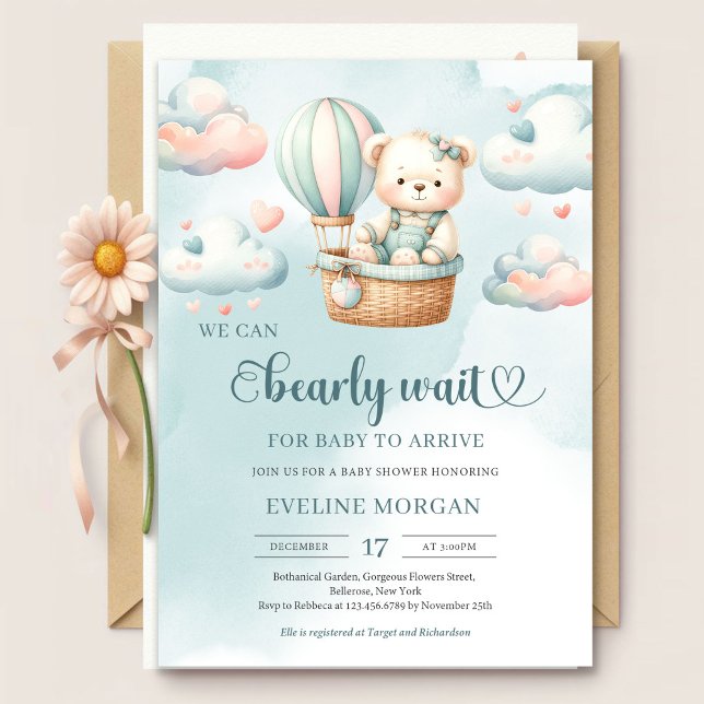 Invitación Pastel, podemos esperar a la ducha de bebé chica (Pastel colors we can bearly wait girl baby shower invitation )