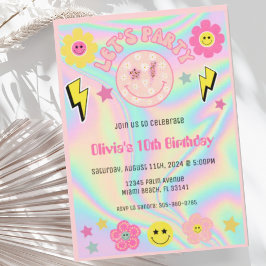 Invitación Pastel Preppy Pink Y2K Feliz Fiesta Face Cumpleaño