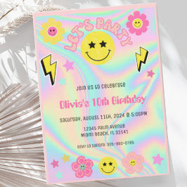 Invitación Pastel Preppy Pink Y2K Feliz Fiesta Face Cumpleaño
