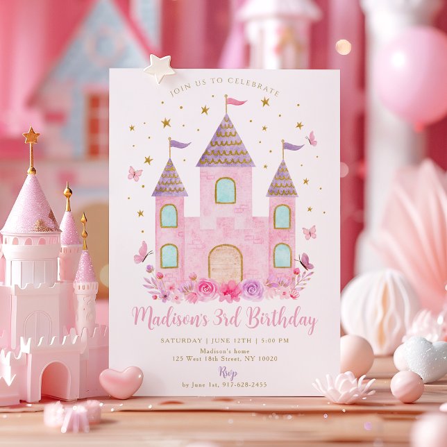 Invitación Pastel Princess Castle Butterfly Flower Birthday (Subido por el creador)