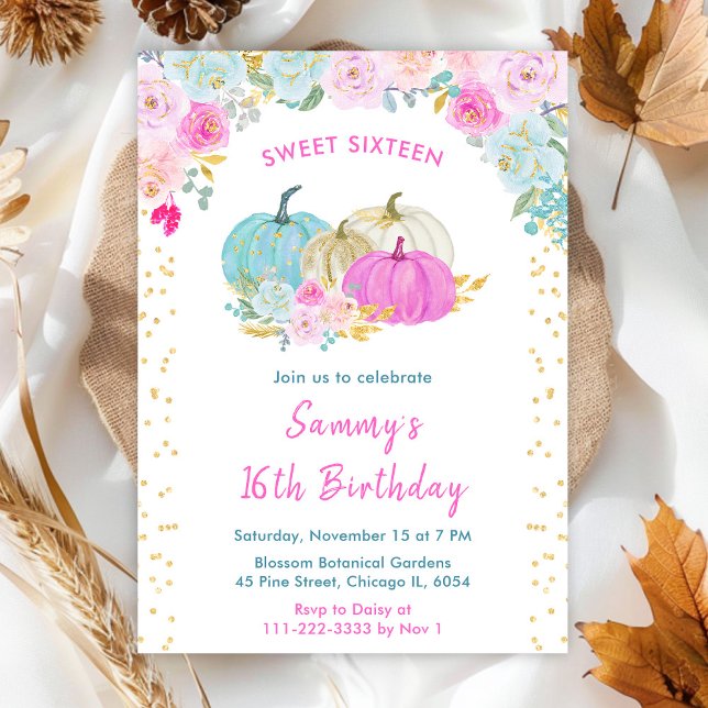 Invitación Pastel Pumpkins Confetti Sweet Dieciséis (Subido por el creador)