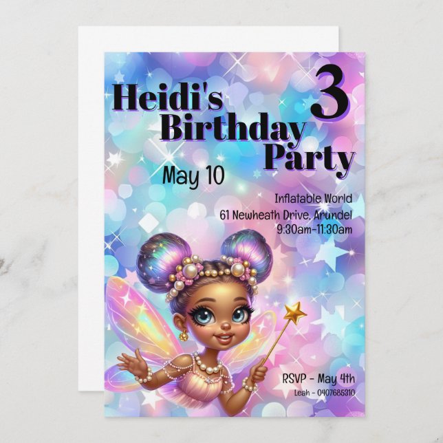 Invitación Pastel Purple Fairy Magic Cumpleaños (Anverso / Reverso)