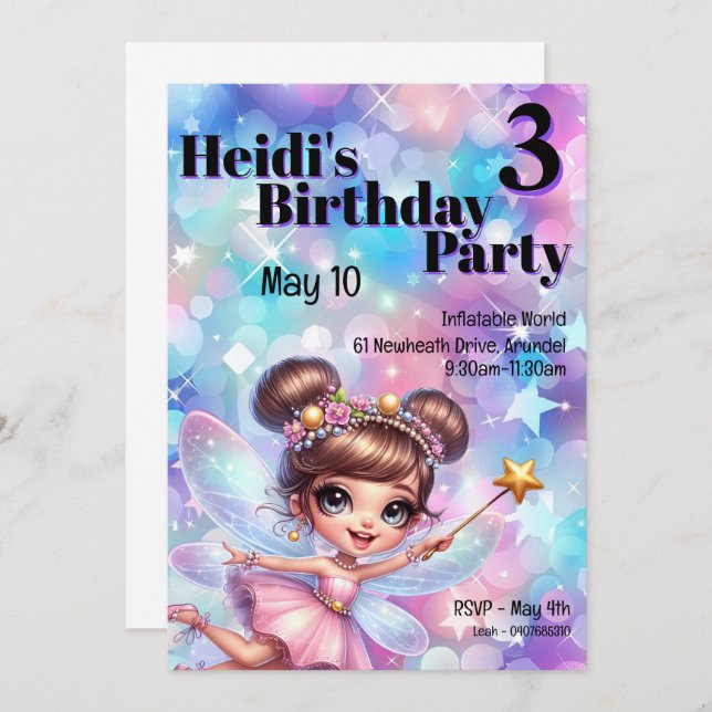 Invitación Pastel Purple Fairy Magic Cumpleaños (Anverso / Reverso)