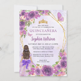 Invitación Pastel Purple Gold Floral Princesa Quinceañera