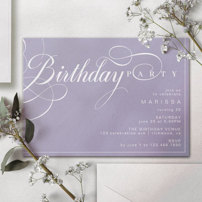 Invitación Pastel Purple Lavender Simple Caligrafía Cumpleaño (Subido por el creador)