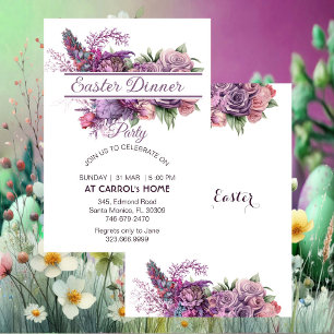 Invitación Pastel Purple Lilac Flora Rosa Cena de Pascua Fies