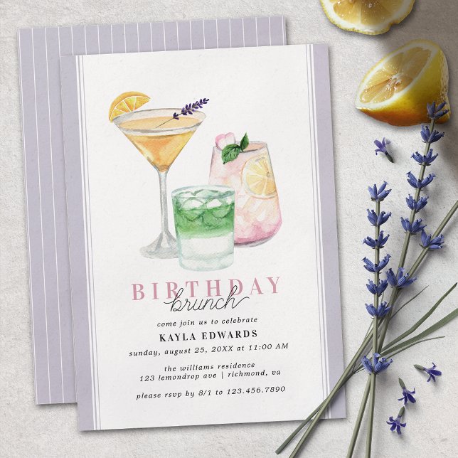 Invitación Pastel Purple Lilac Lemon Cocktail Cumpleaños Brun (Subido por el creador)