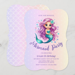 Invitación Pastel Purple Little Mermaid Watercolor Cumpleaños