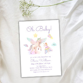 Invitación Pastel Purple Princess Unicorn Chica Baby Shower