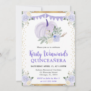Invitación Pastel Púrpura Floral Calabaza Otoño Quinceañera