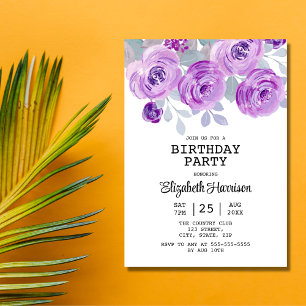 Invitación Pastel Púrpura Rosa Floral Greeneración Fiesta de 
