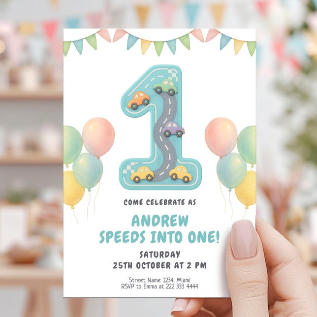 Invitación Pastel Racing First Birthday Party (Subido por el creador)