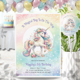 Invitación Pastel Radiant Rainbow Unicorn Fiesta de cumpleaño