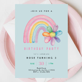 Invitación Pastel Rainbow 3er Fiesta de cumpleaños
