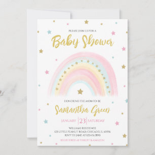 Invitación Pastel Rainbow Baby Shower