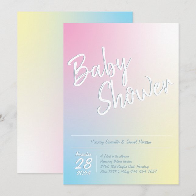 Invitación Pastel Rainbow Baby Shower Simple Moderno (Anverso / Reverso)
