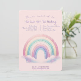 Invitación Pastel Rainbow Birthday Invitation - Party Invite