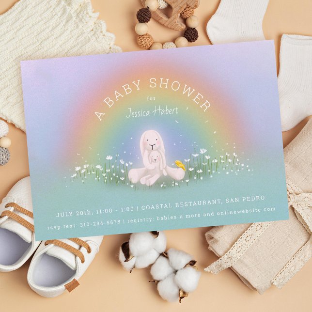 Invitación Pastel Rainbow Bunny Baby Shower (Subido por el creador)