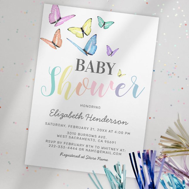 Invitación Pastel Rainbow Butterflies Baby Shower (Subido por el creador)