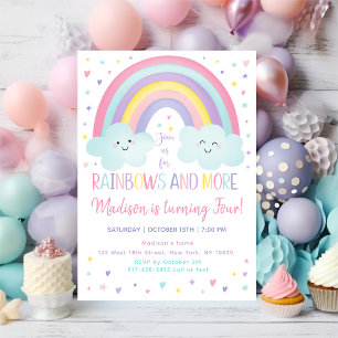 Invitación Pastel Rainbow Cloud Chica Cuarto Cumpleaños