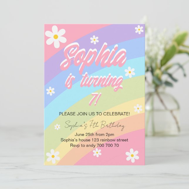 Invitación Pastel Rainbow Daisy Flower Cumpleaños (Anverso de pie)