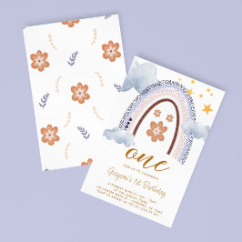 Invitación Pastel Rainbow Daisy Primer cumpleaños