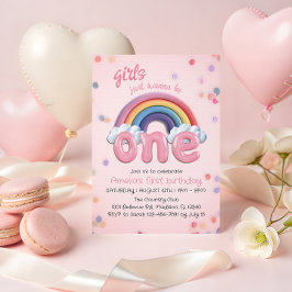Invitación Pastel Rainbow First Birthday Invitation for Girl