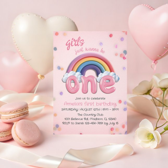 Invitación Pastel Rainbow First Birthday Invitation for Girl (Subido por el creador)