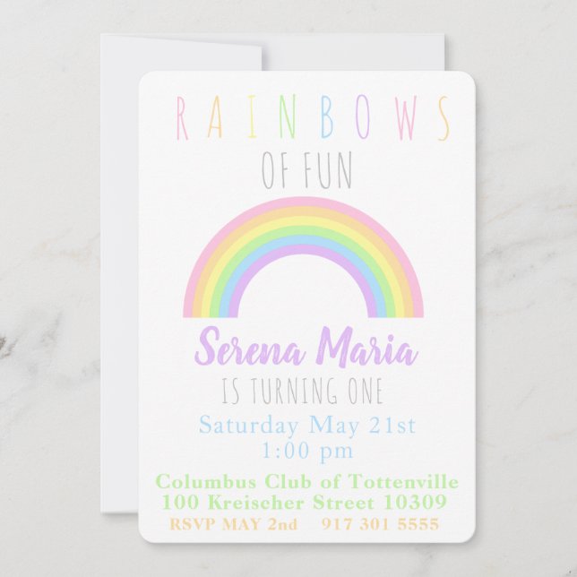 Invitación Pastel Rainbow Invitation (Anverso)