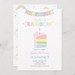 Invitación Pastel Rainbow Kids Fiesta de cumpleaños
