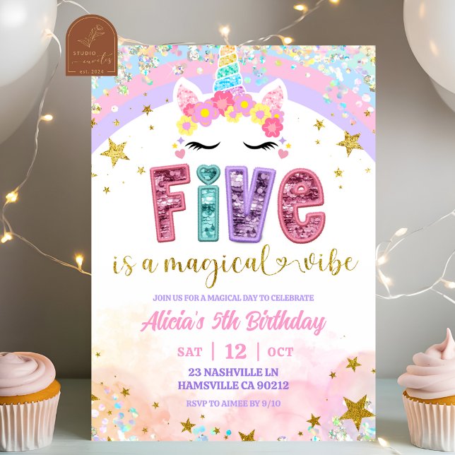 Invitación Pastel Rainbow Magical Unicorn 5th Birthday (Subido por el creador)