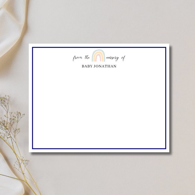 Invitación Pastel Rainbow Navy Blue Border Nursery Note Card (Subido por el creador)
