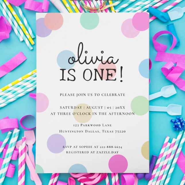 Invitación Pastel Rainbow Polka Dots 1er cumpleaños (Subido por el creador)