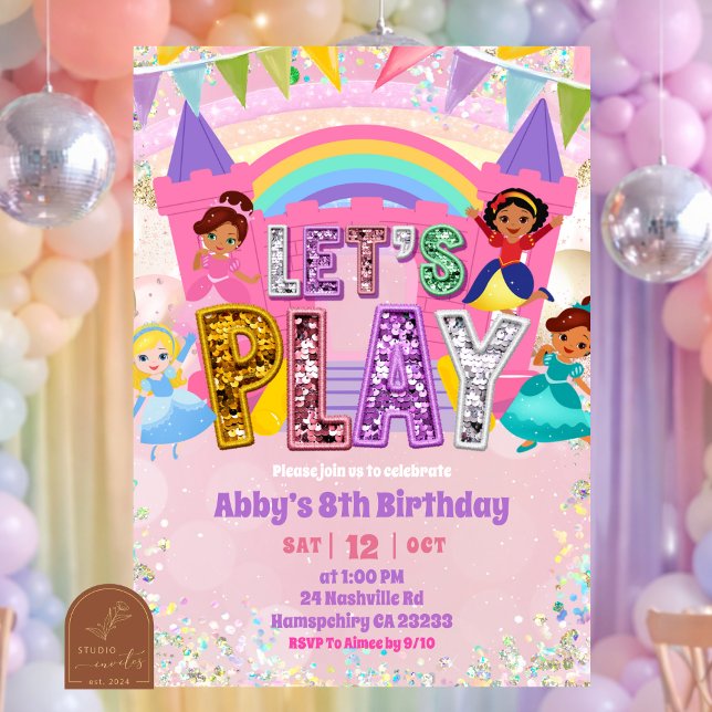 Invitación Pastel Rainbow Sequin Bounce Castle Birthday (Subido por el creador)