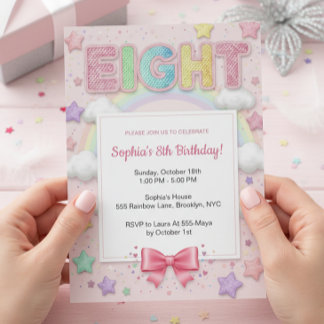 Invitación Pastel Rainbow Sequin Glitter Girl 8th Birthday
