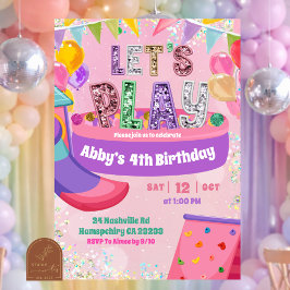 Invitación  Pastel Rainbow Sequin  Indoor Playground Birthday