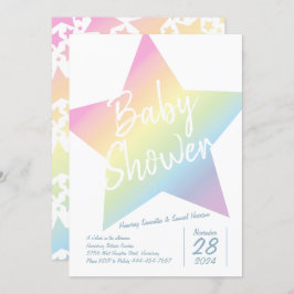 Invitación Pastel Rainbow Stars Baby Shower Simple Moderno