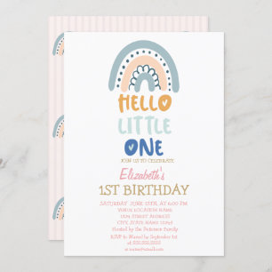 Invitación Pastel Rainbow Striped Hello Little One Birday