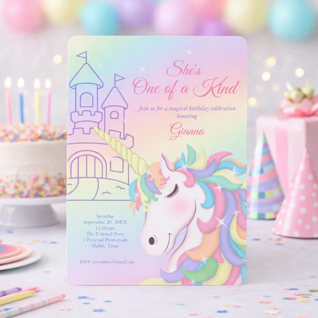 Invitación Pastel Rainbow Unicorn Magical Birthday (Subido por el creador)