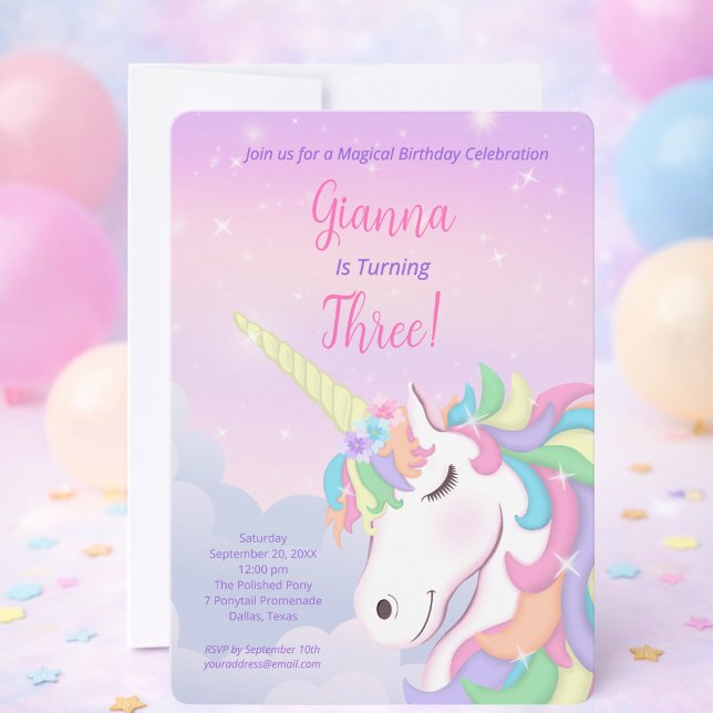 Invitación Pastel Rainbow Unicorn Magical Birthday (Subido por el creador)