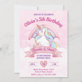 Invitación Pastel Rainbow Unicorn Magnífica fiesta de cumplea