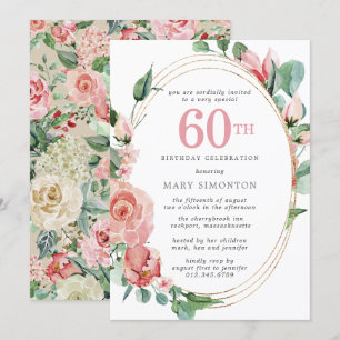 Invitación Pastel Red Rose Floral 60ª fiesta de cumpleaños
