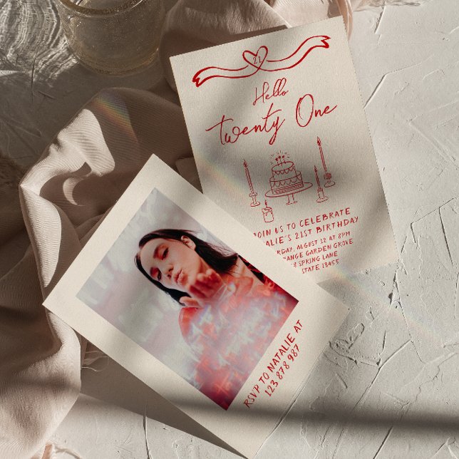 Invitación Pastel Retro 21st Hola Veintiún foto Cumpleaños (Subido por el creador)