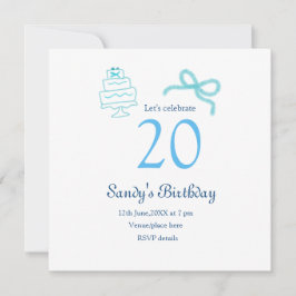 Invitación Pastel retro cumpleaños 20 nombre fecha lazo azul