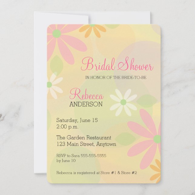 Invitación Pastel Retro Daisies Bridal Shower (Anverso)