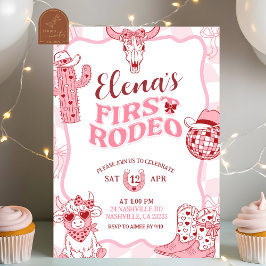 Invitación Pastel Retro First Rodeo Birthday party